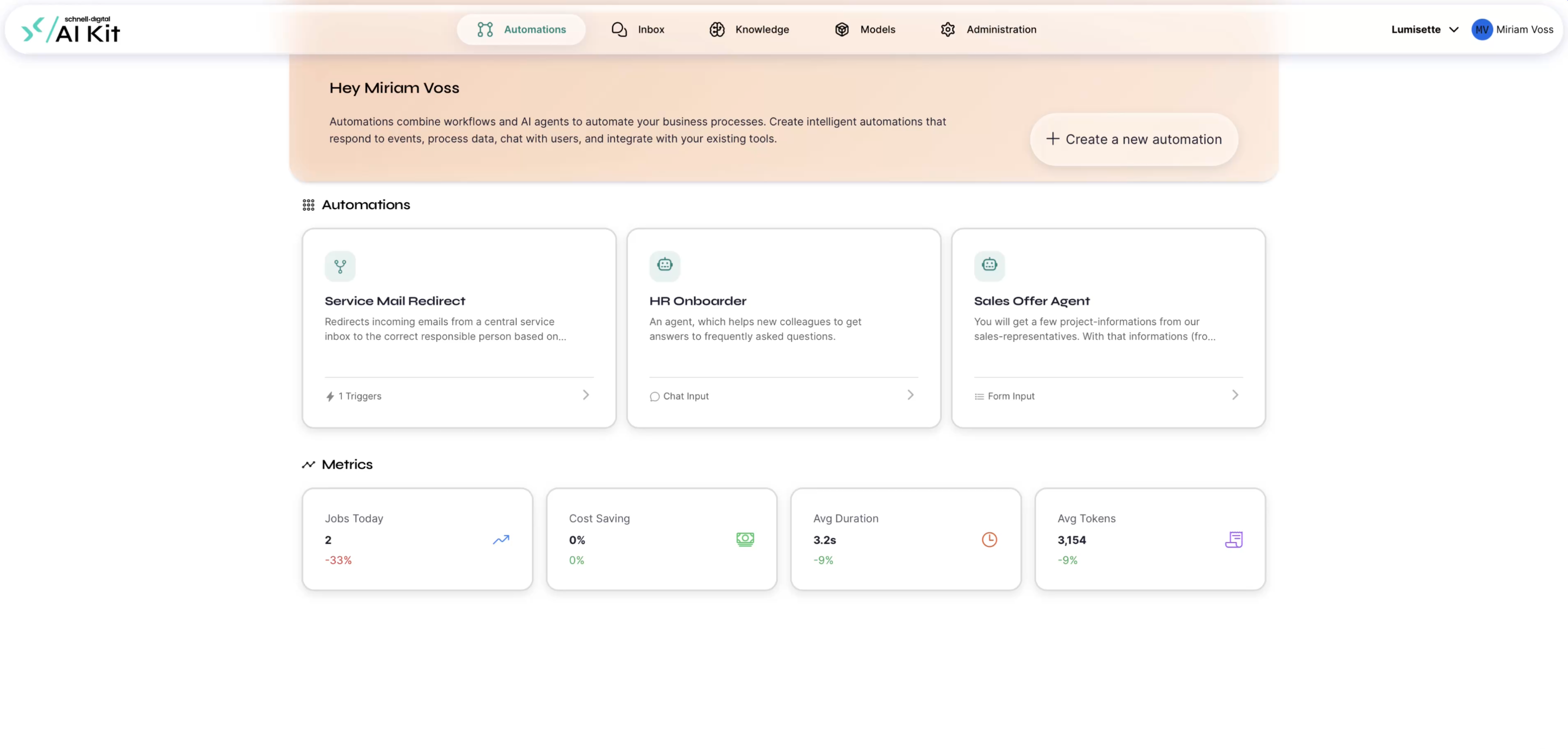 schnell.digital AI Kit Dashboard